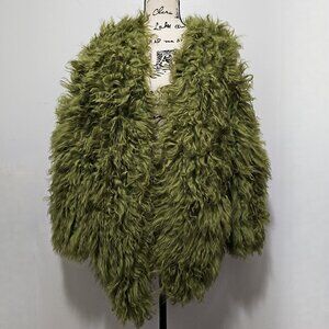 New Knitted Curly Mongolian Lamb Fur Coat Jacket Stroller Stole Khaki Pine Green